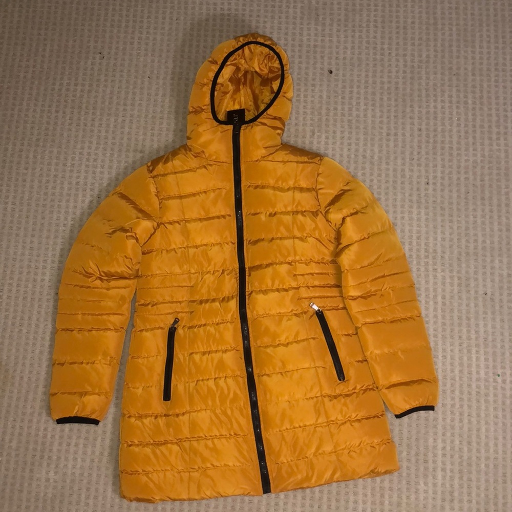 Mustard Pocket Hooded Puffer Coat